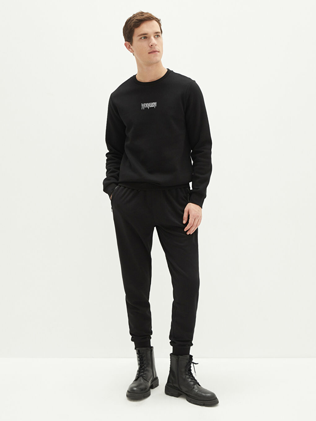 Crew Neck Long Sleeve Wolverine Printed Men's Thick Sweatshirt-2