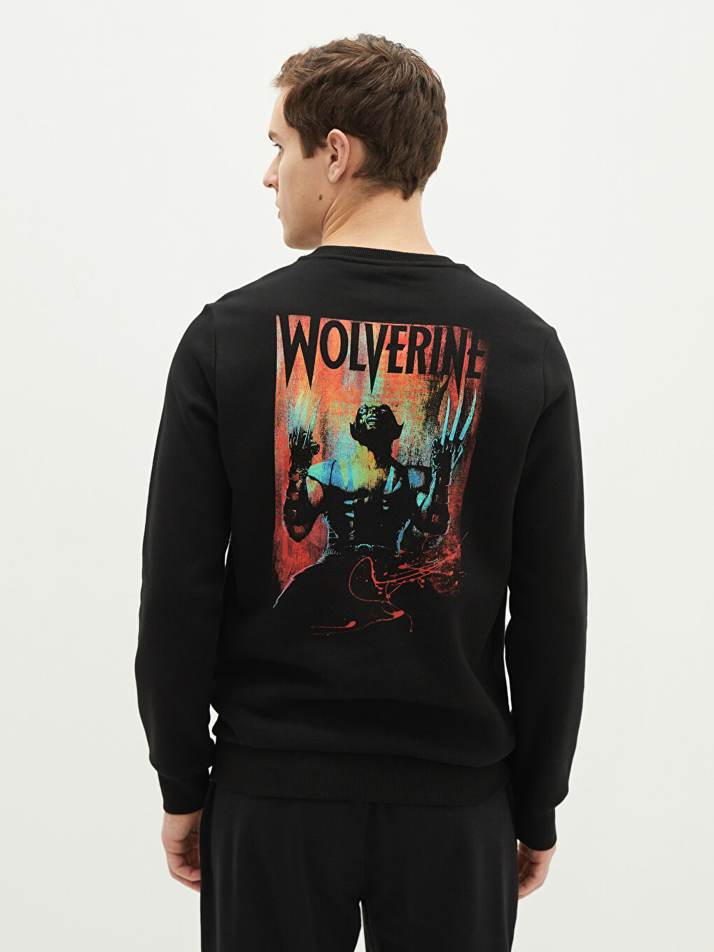 Crew Neck Long Sleeve Wolverine Printed Men's Thick Sweatshirt-4