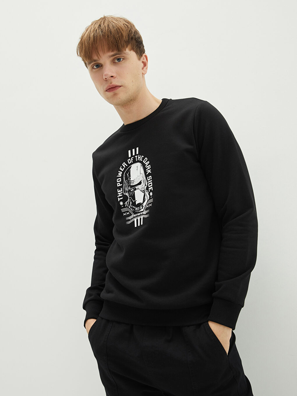 Crew Neck Long Sleeve Star Wars Printed Men's Thick Sweatshirt-1