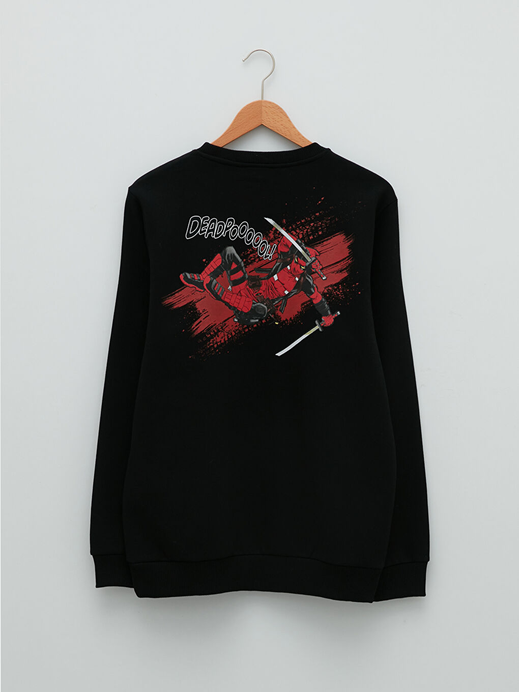 سويت شيرت كم طويل مطبوع ديدبول ياقة دائرية تخين للرجال-6