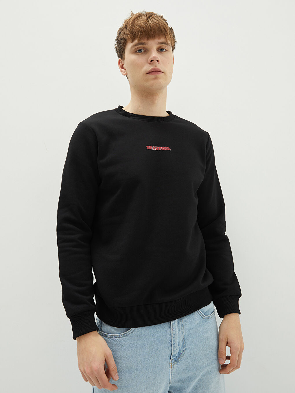 سويت شيرت كم طويل مطبوع ديدبول ياقة دائرية تخين للرجال-1