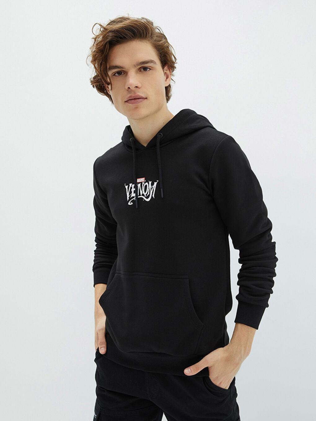 Uzun Kollu Venom Baskılı Erkek Kalın Hoodie-1