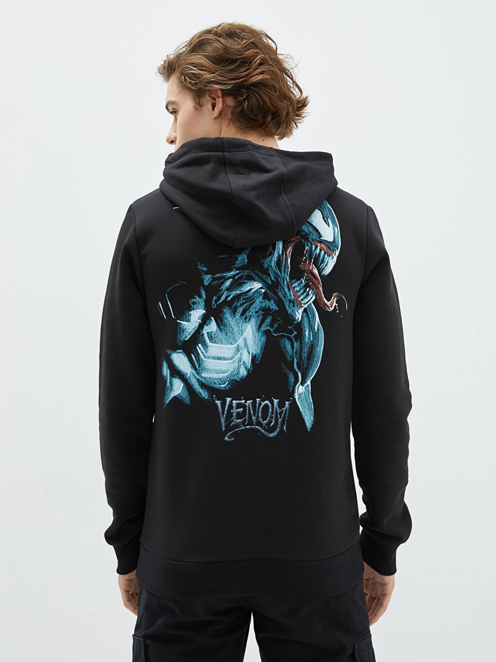 Uzun Kollu Venom Baskılı Erkek Kalın Hoodie-4