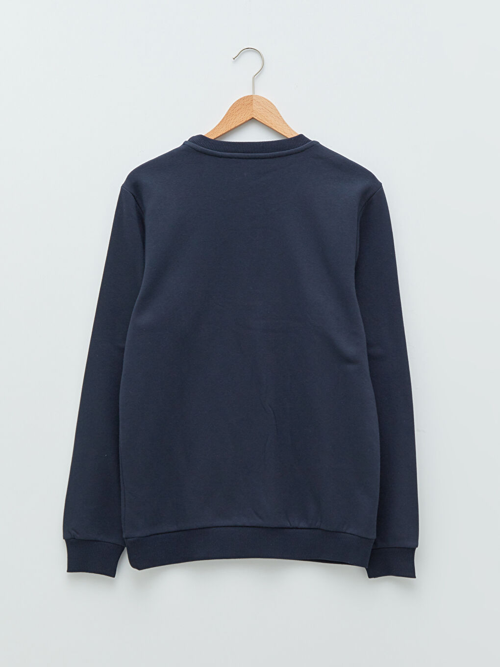 Lacivert Bisiklet Yaka Baskılı Erkek Kalın Sweatshirt-6