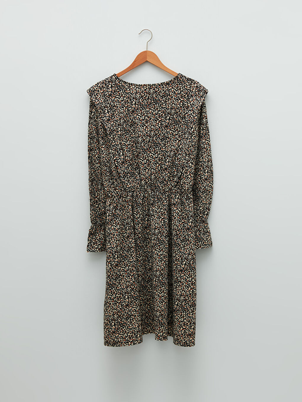 فستان نسائي مقاس كبير ياقة دائرية كم طويل مطبوع-5