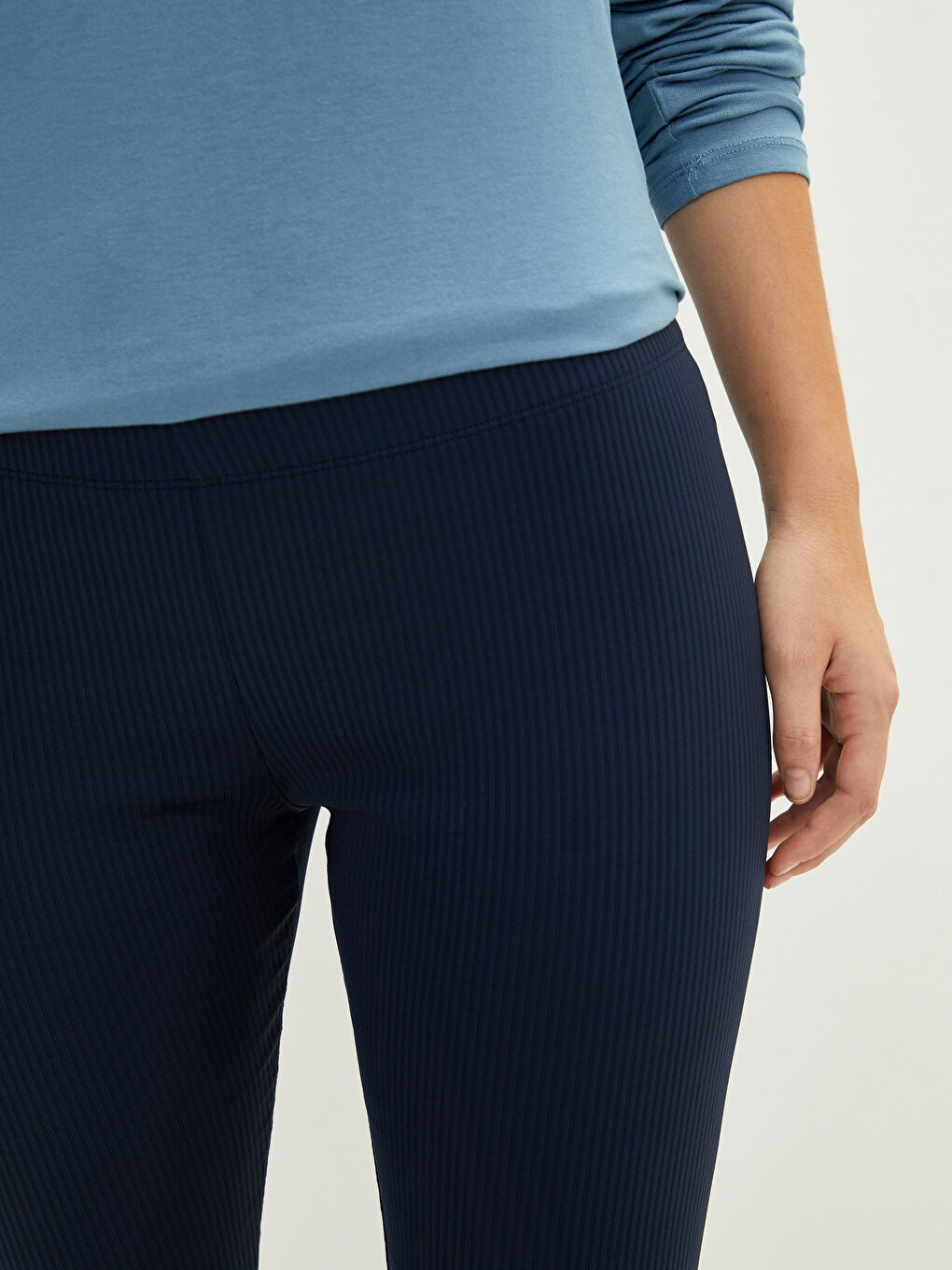 Lacivert Kadın Büyük Beden Beli Lastikli Düz Tayt-4