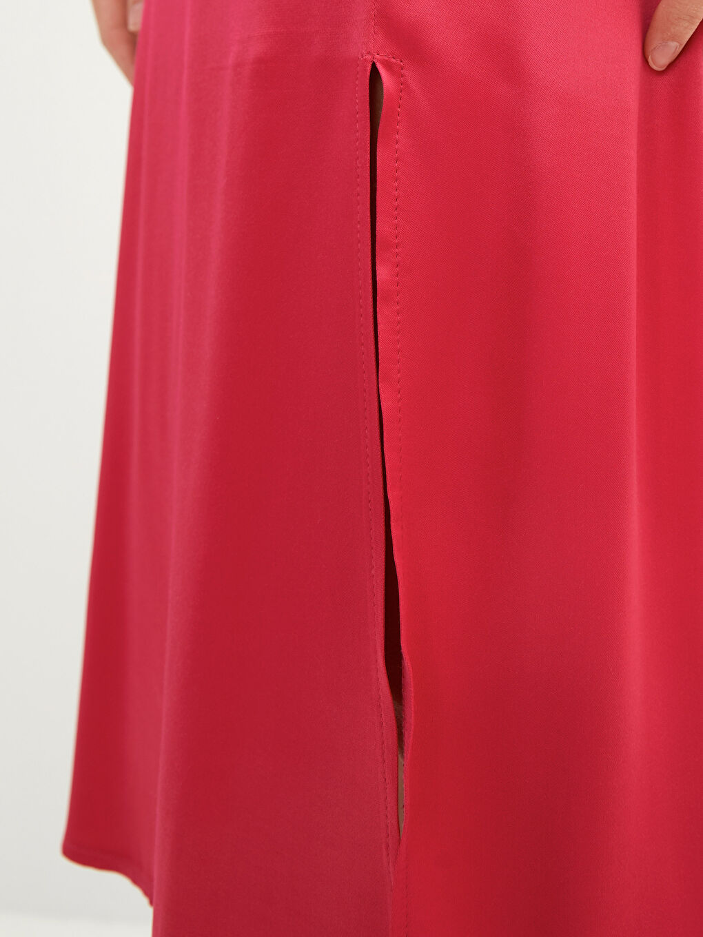 Pembe Beli Fermuarlı Düz Yırtmaç Detaylı Viskon Kadın Etek-7