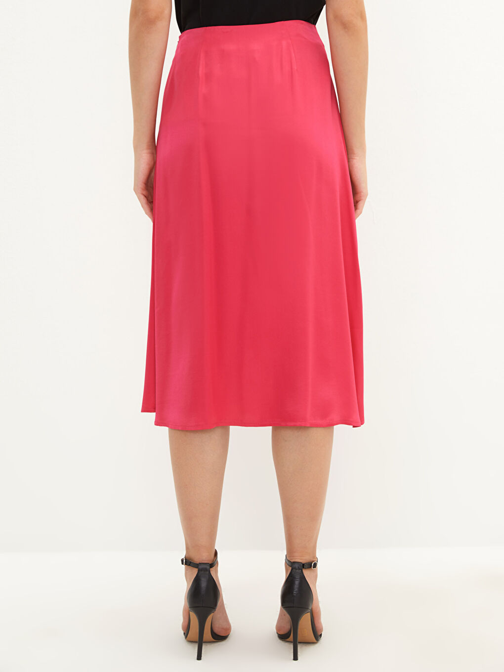 Pembe Beli Fermuarlı Düz Yırtmaç Detaylı Viskon Kadın Etek-9