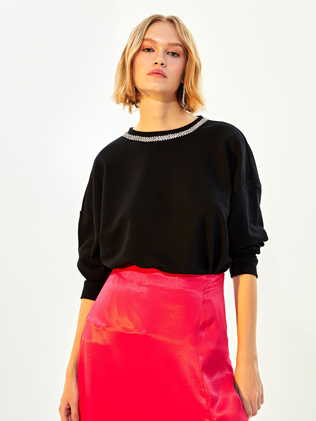 Pembe Beli Fermuarlı Düz Yırtmaç Detaylı Viskon Kadın Etek-8