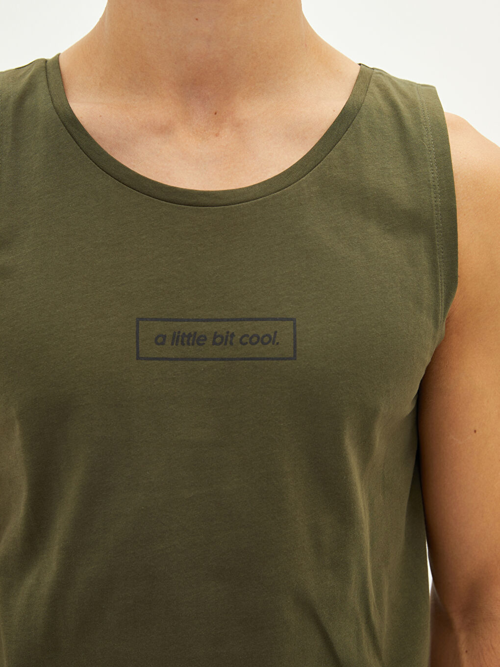 Haki Bisiklet Yaka Baskılı Pamuklu Erkek Kolsuz Tişört-3