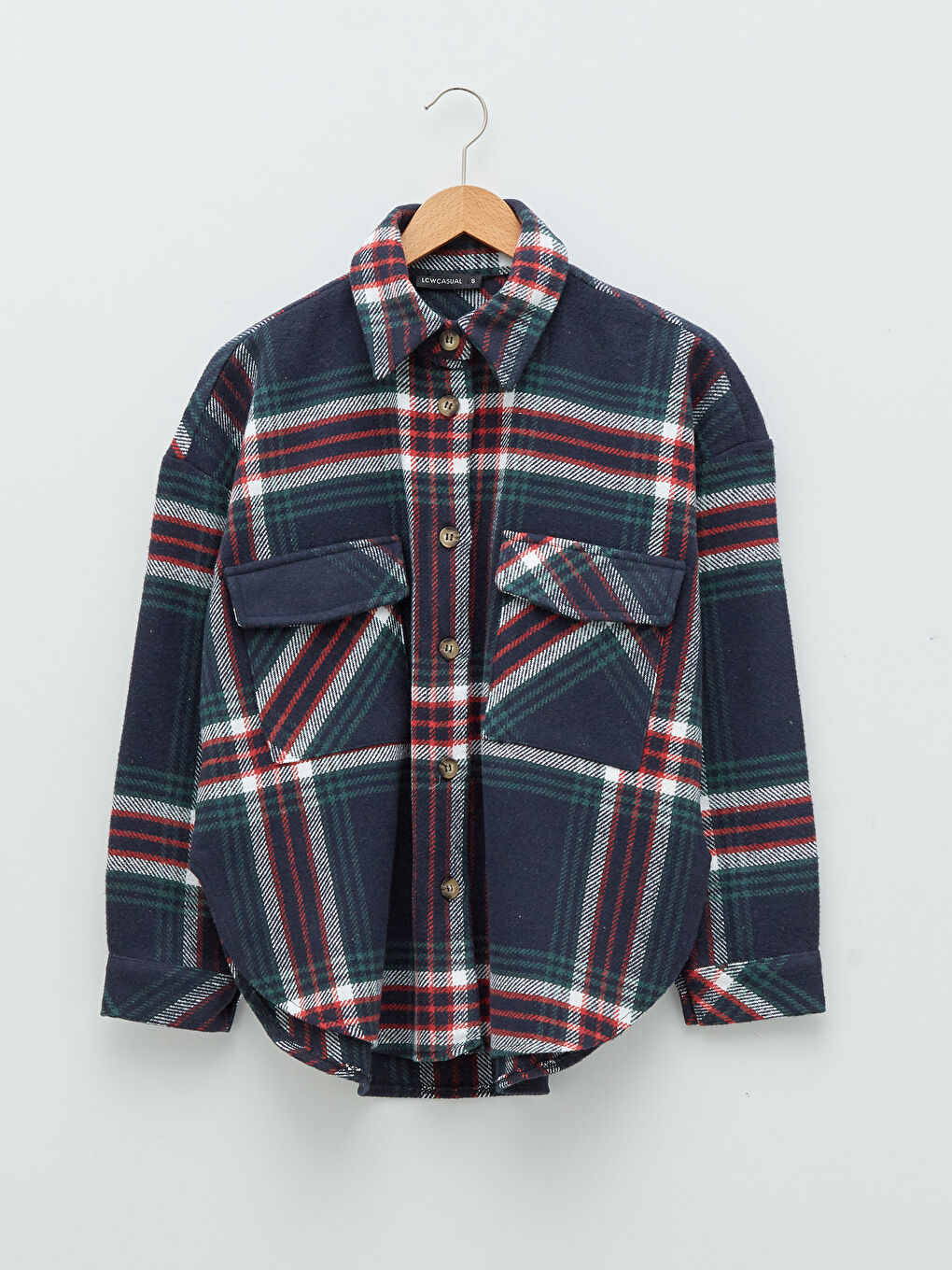 Buttoned Plaid Long Sleeve Women's Shirt Jacket-6