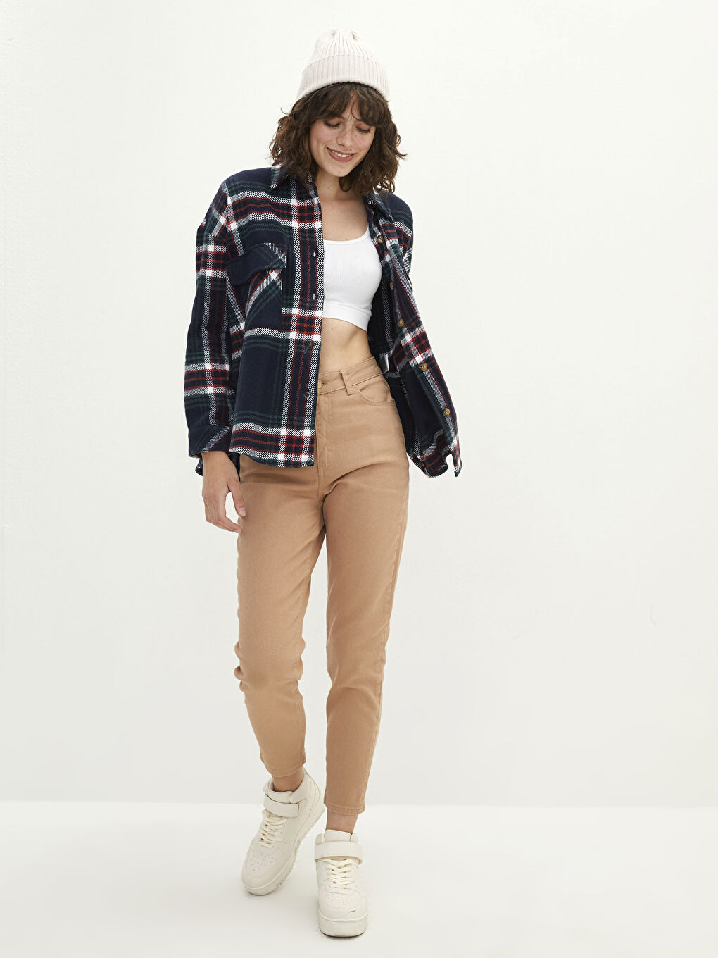 Buttoned Plaid Long Sleeve Women's Shirt Jacket-3