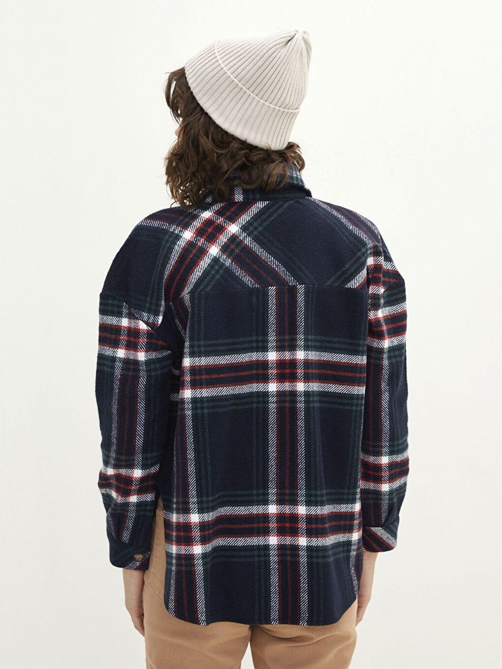 Buttoned Plaid Long Sleeve Women's Shirt Jacket-5