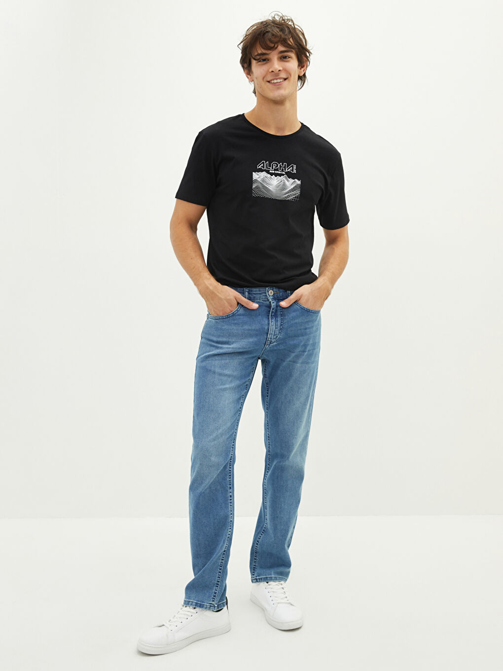 Siyah Bisiklet Yaka Kısa Kollu Baskılı Penye Erkek Tişört-2