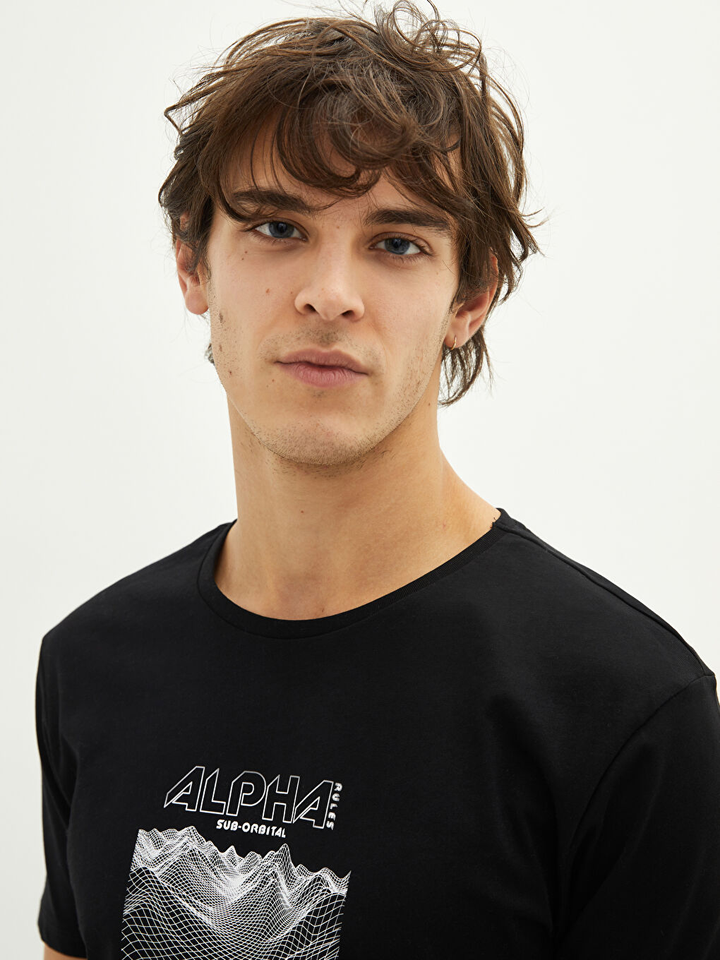 Siyah Bisiklet Yaka Kısa Kollu Baskılı Penye Erkek Tişört-3