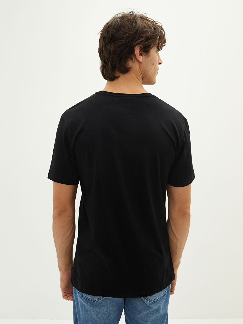 Siyah Bisiklet Yaka Kısa Kollu Baskılı Penye Erkek Tişört-4