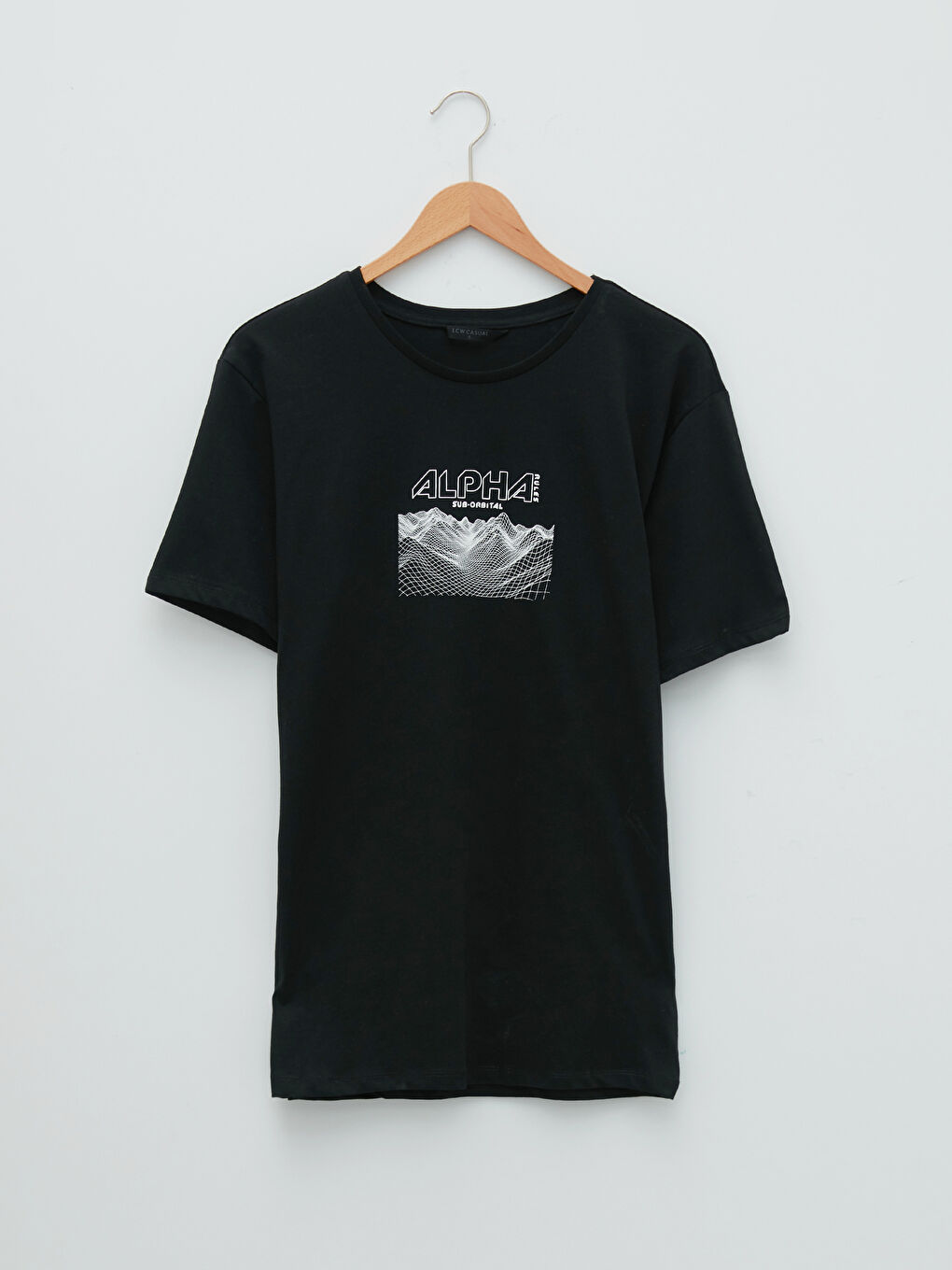 Siyah Bisiklet Yaka Kısa Kollu Baskılı Penye Erkek Tişört-5