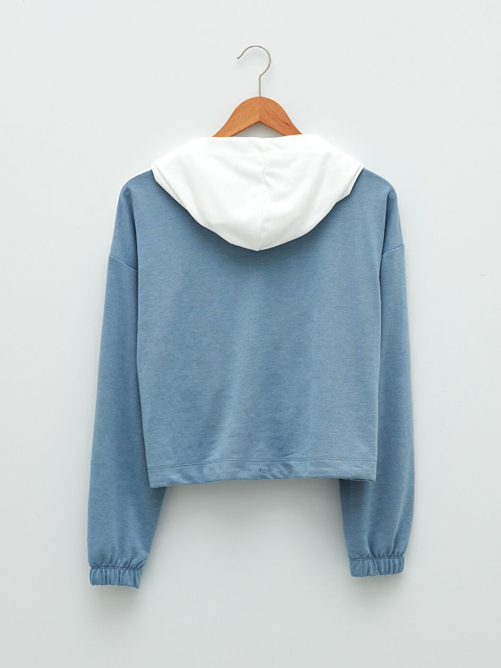 Mavi Kapüşonlu Renk Bloklu Uzun Kollu Kadın Sweatshirt-6