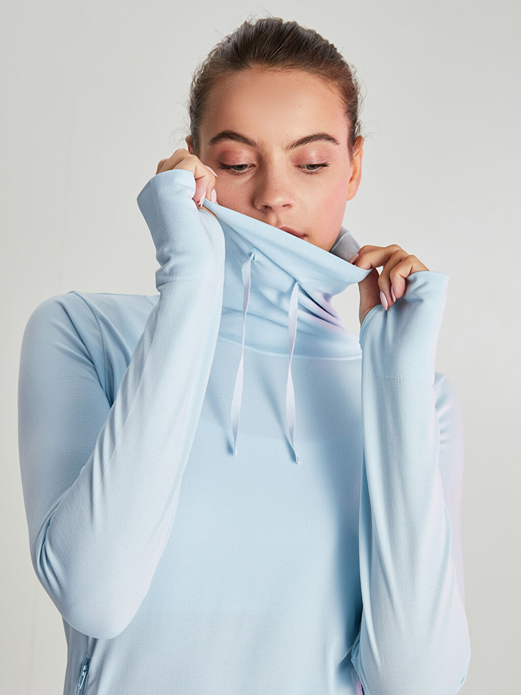 XSIDE ACTIVE Açık Mavi Keşiş Yaka Düz Uzun Kollu Kadın Spor Sweatshirt - 3