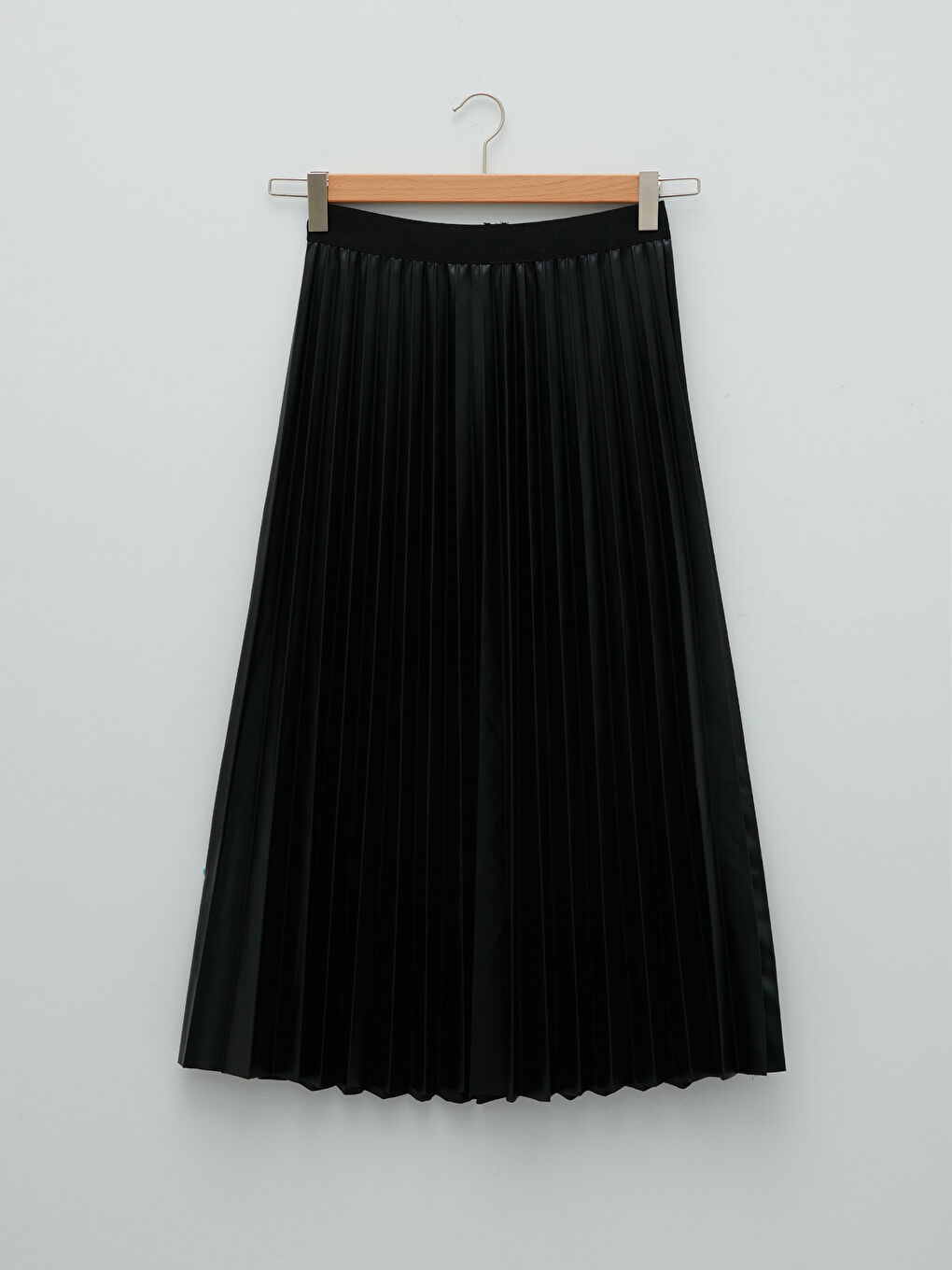 Jupe Plissée Unie à Taille Élastique en Similicuir pour Femmes-4