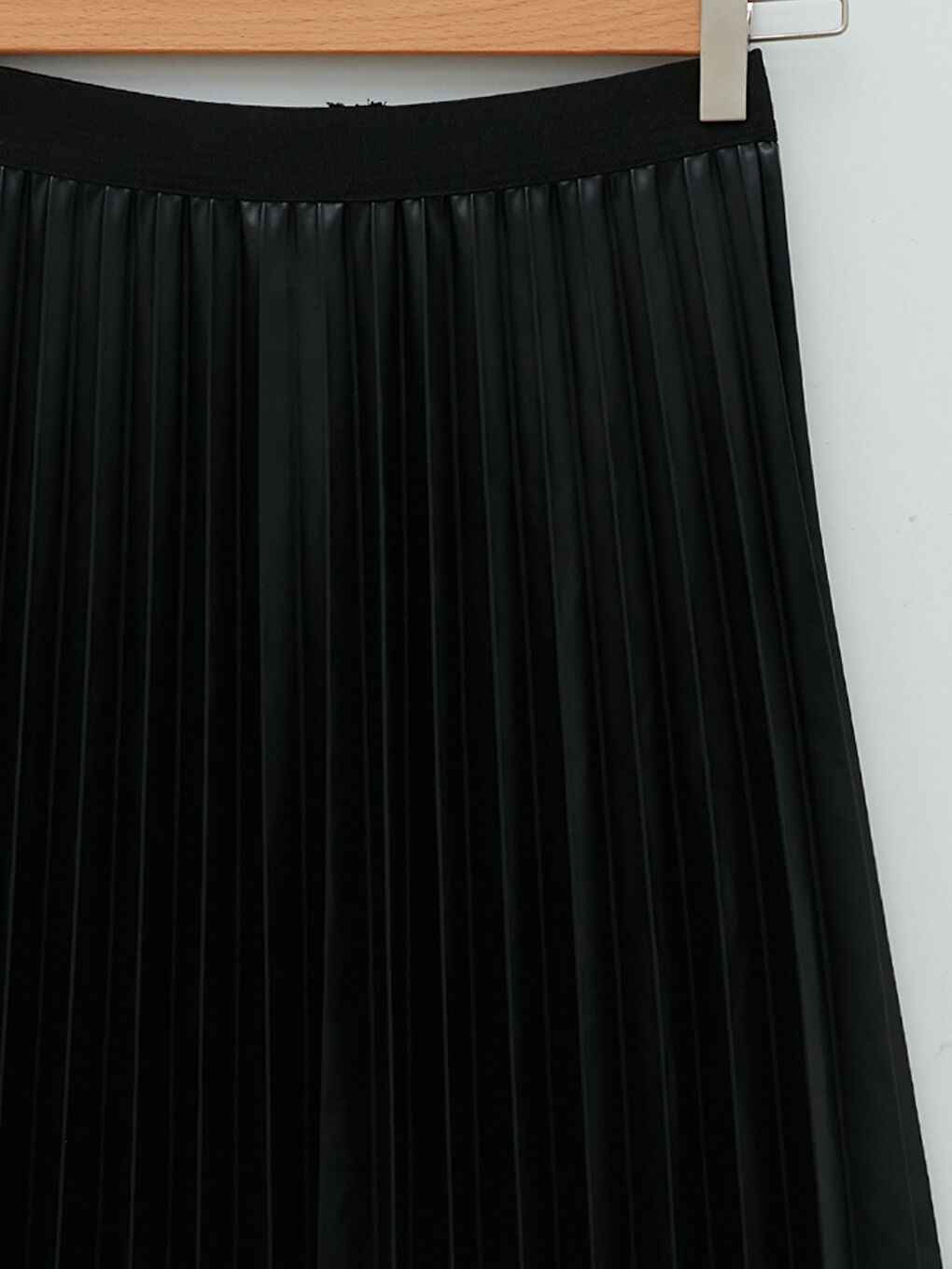 Jupe Plissée Unie à Taille Élastique en Similicuir pour Femmes-6