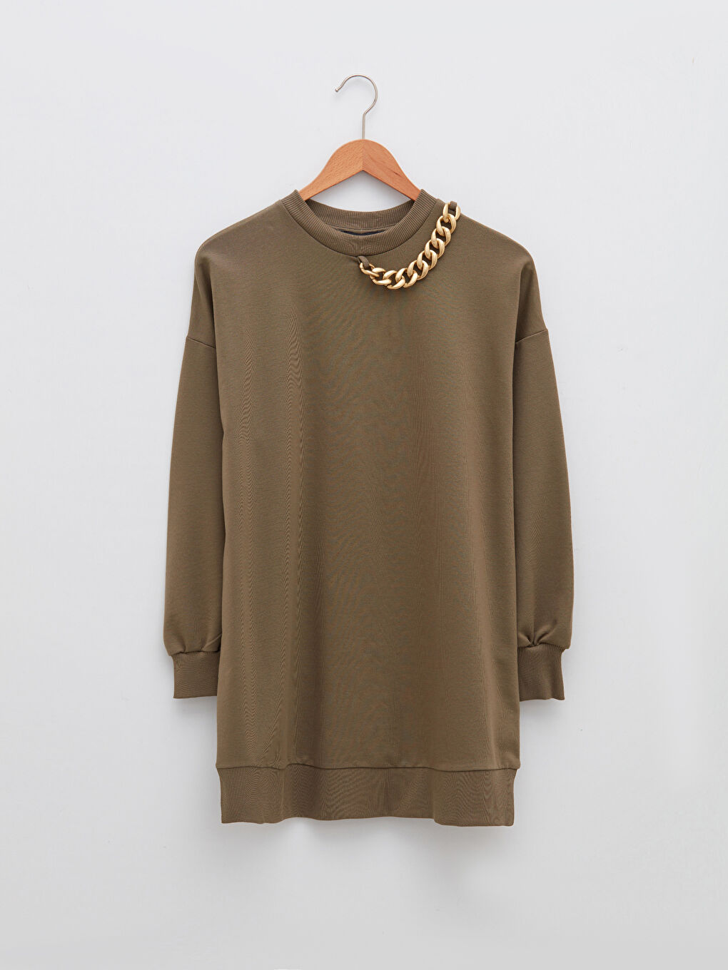 Crew Neck Plain Long Sleeve Women's Sweatshirt Tunic-4