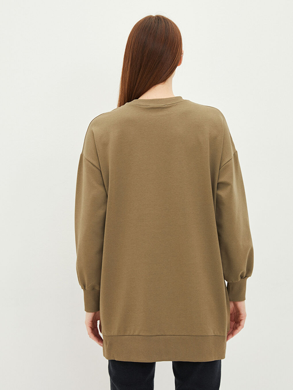 Crew Neck Plain Long Sleeve Women's Sweatshirt Tunic-3