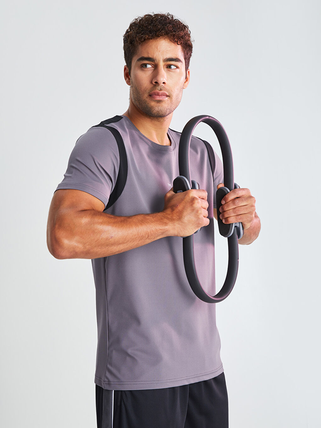 Gri Bisiklet Yaka Kısa Kollu Erkek Spor Tişört-2