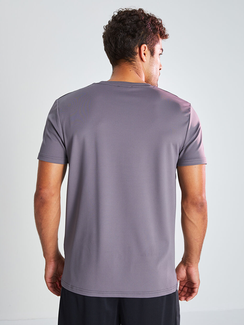 Gri Bisiklet Yaka Kısa Kollu Erkek Spor Tişört-5