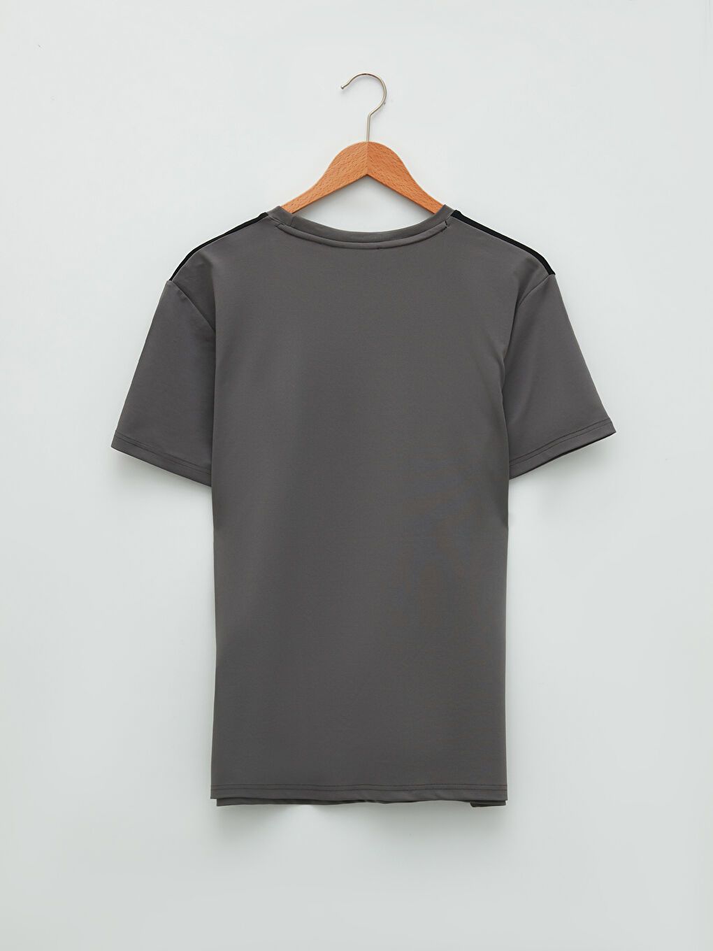 Gri Bisiklet Yaka Kısa Kollu Erkek Spor Tişört-7