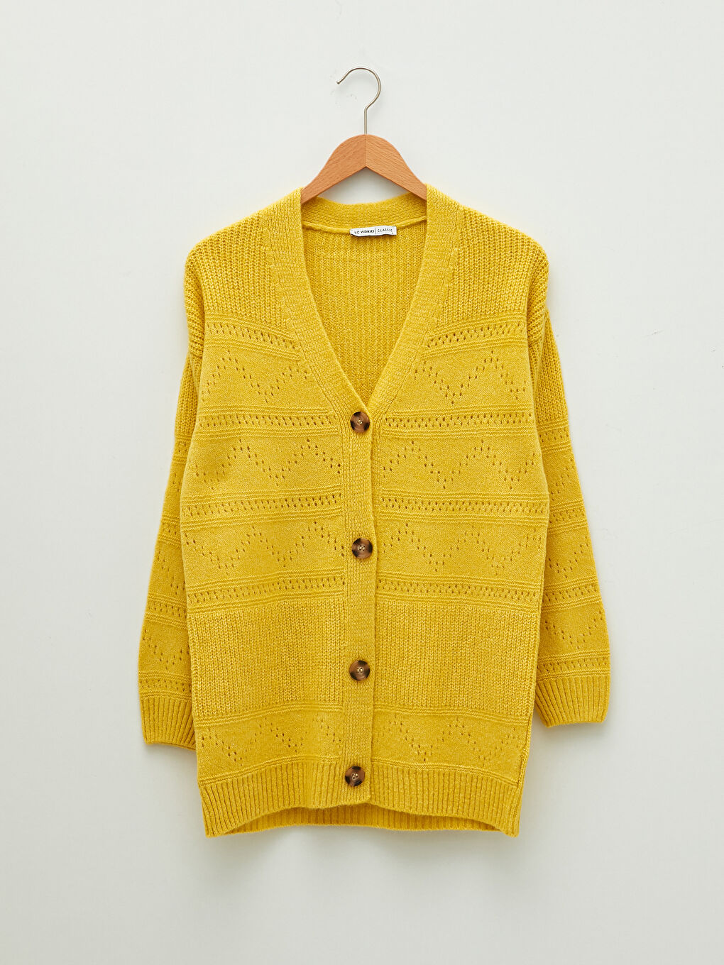 V-Neck Self Patterned Long Sleeve Women's Knitwear Cardigan-4