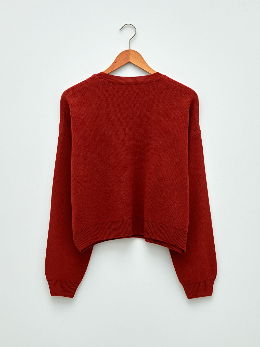 Pull-over en Tricot Uni à Col Rond et Manches Longues pour Femmes-5