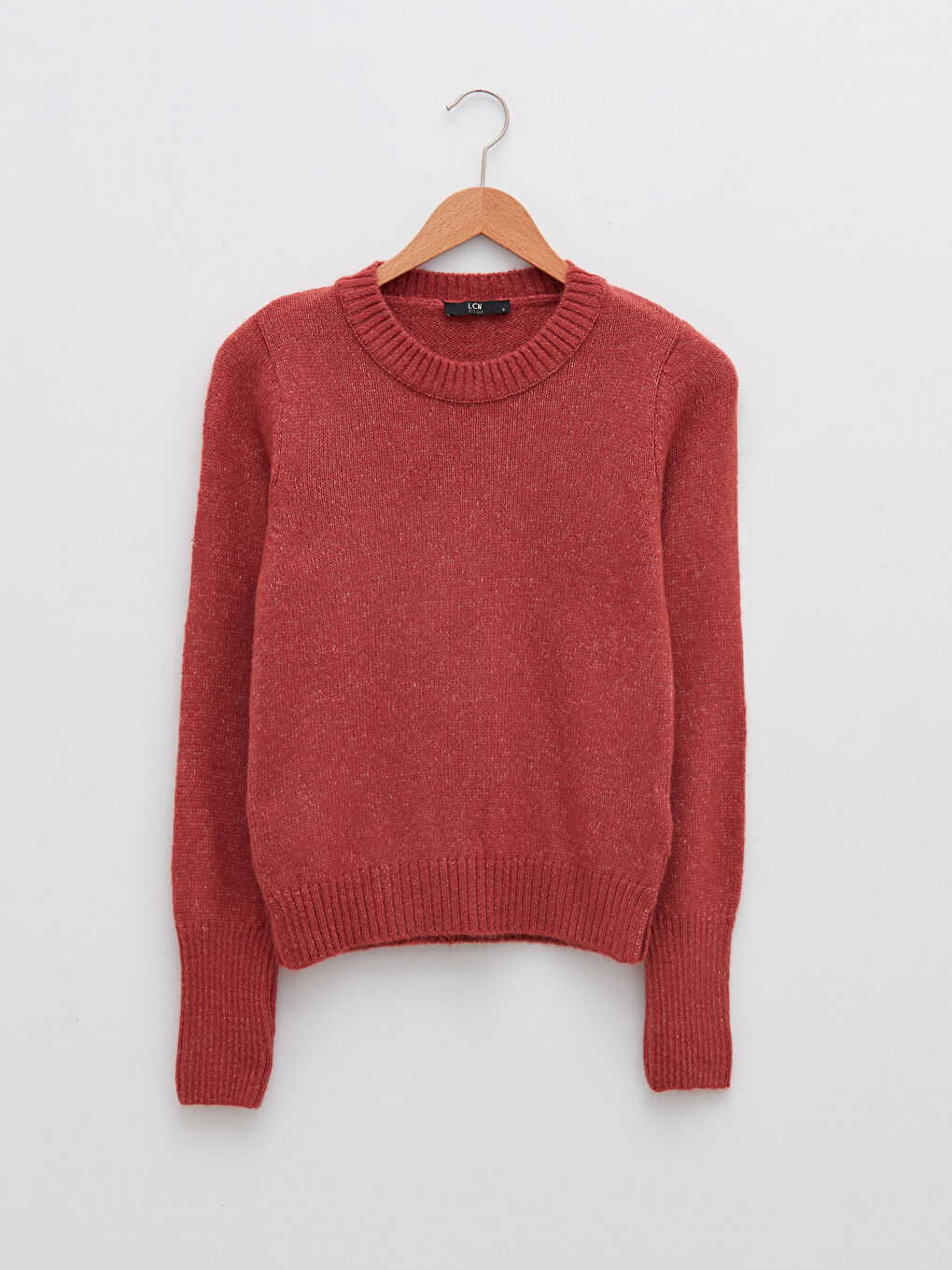 Pembe Bisiklet Yaka Düz Uzun Kollu Kadın Triko Kazak-5