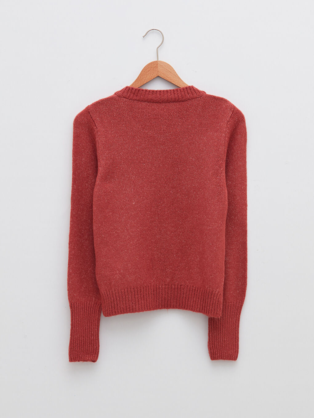 Pembe Bisiklet Yaka Düz Uzun Kollu Kadın Triko Kazak-6