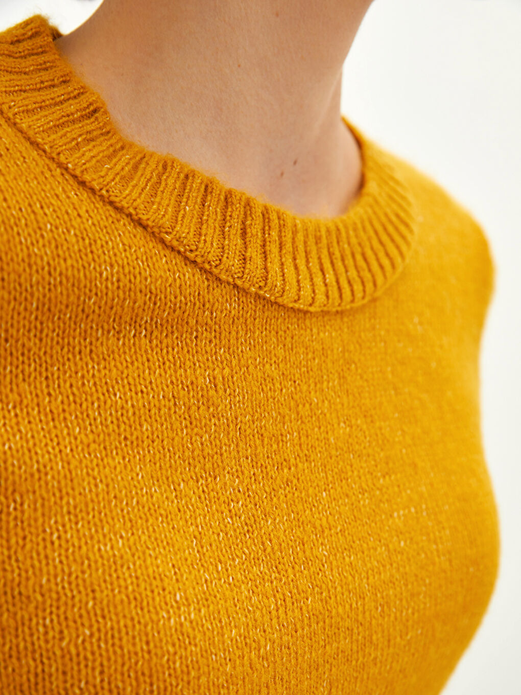 Sarı Bisiklet Yaka Düz Uzun Kollu Kadın Triko Kazak-3