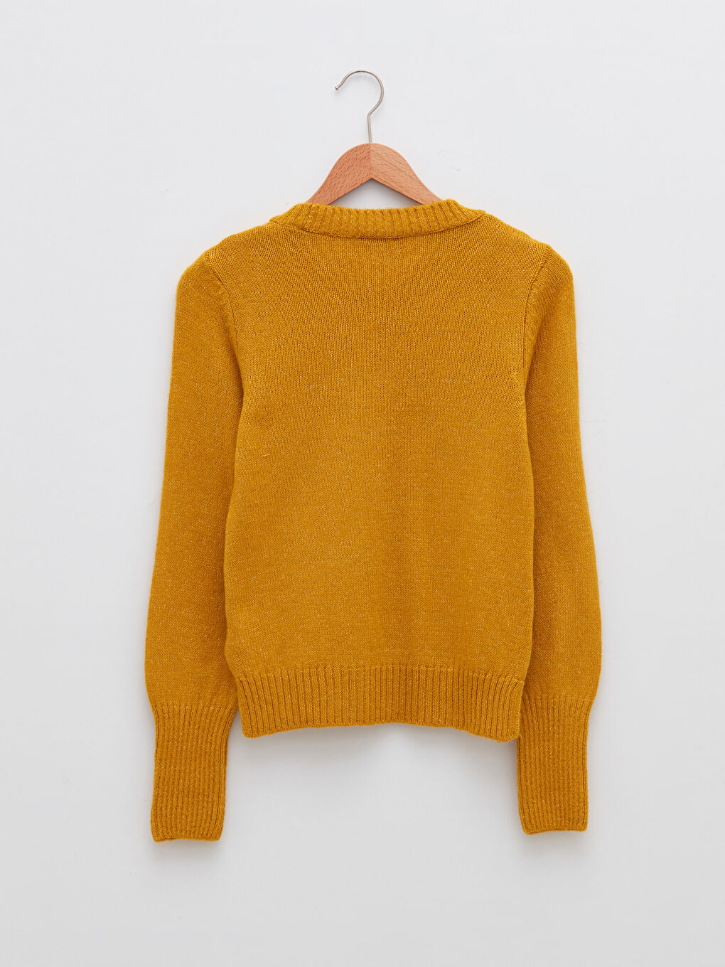 Sarı Bisiklet Yaka Düz Uzun Kollu Kadın Triko Kazak-6