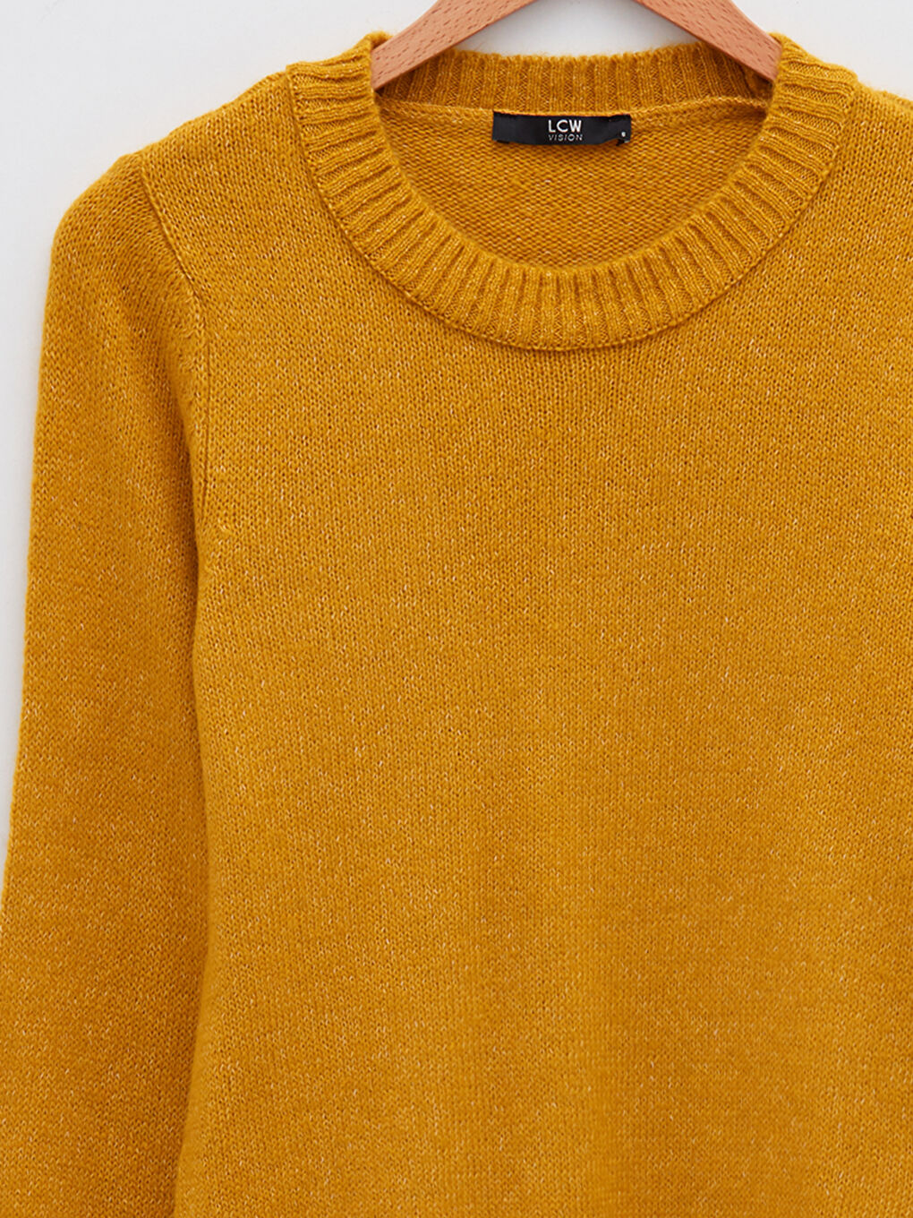 Sarı Bisiklet Yaka Düz Uzun Kollu Kadın Triko Kazak-7