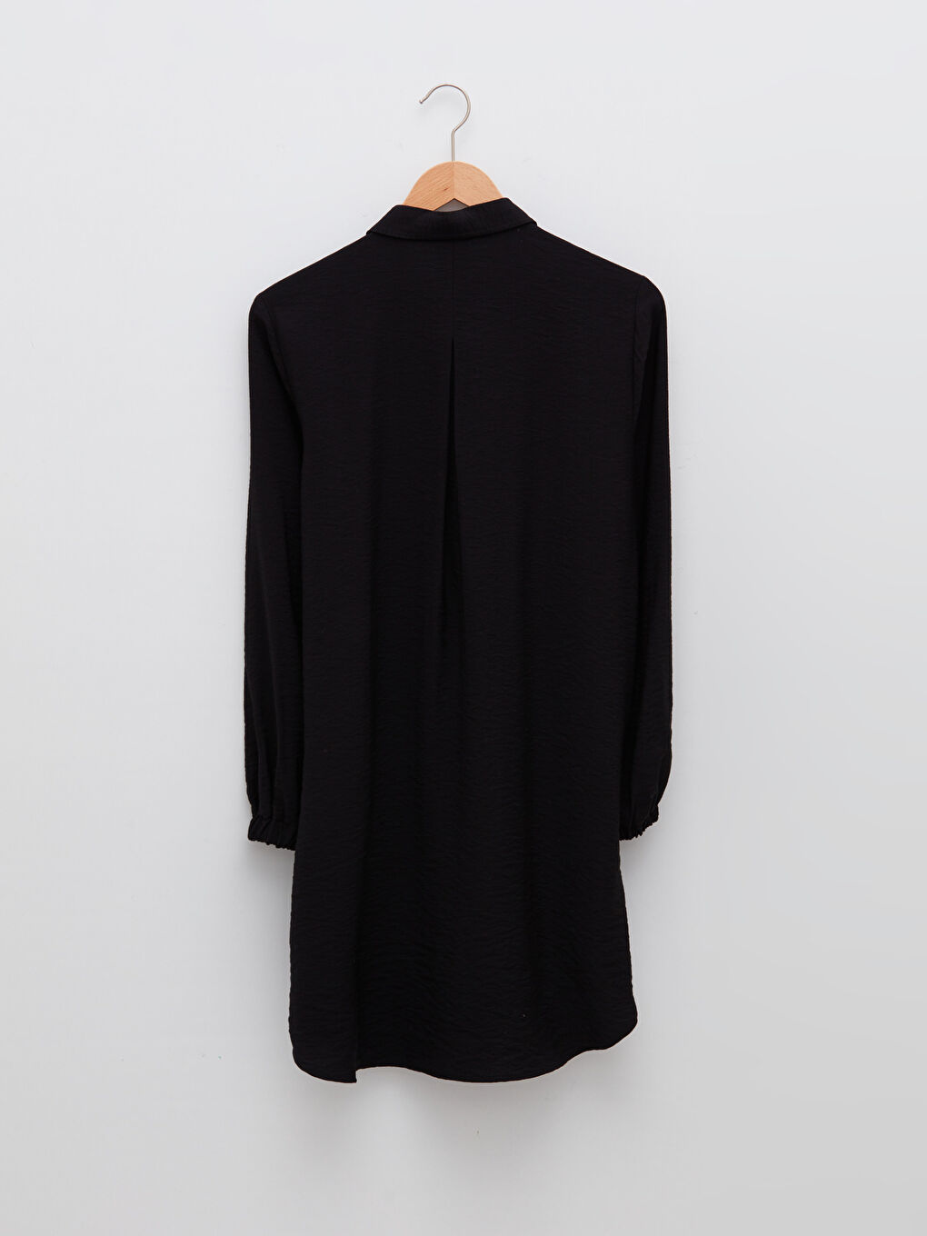 Siyah Düz Uzun Kollu Krep Kadın Gömlek Tunik-5