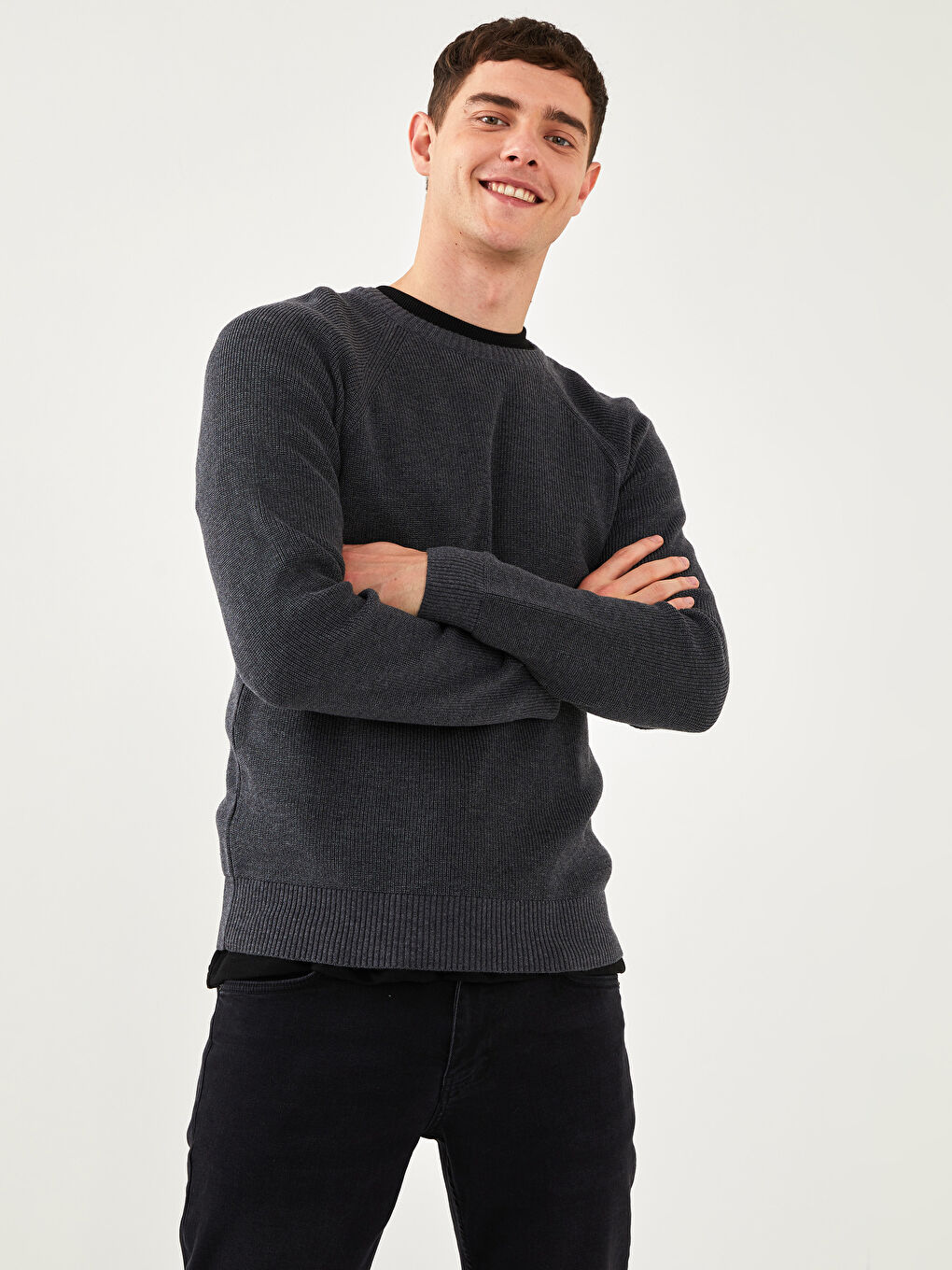 Antrasit Bisiklet Yaka Erkek Triko Kazak-1