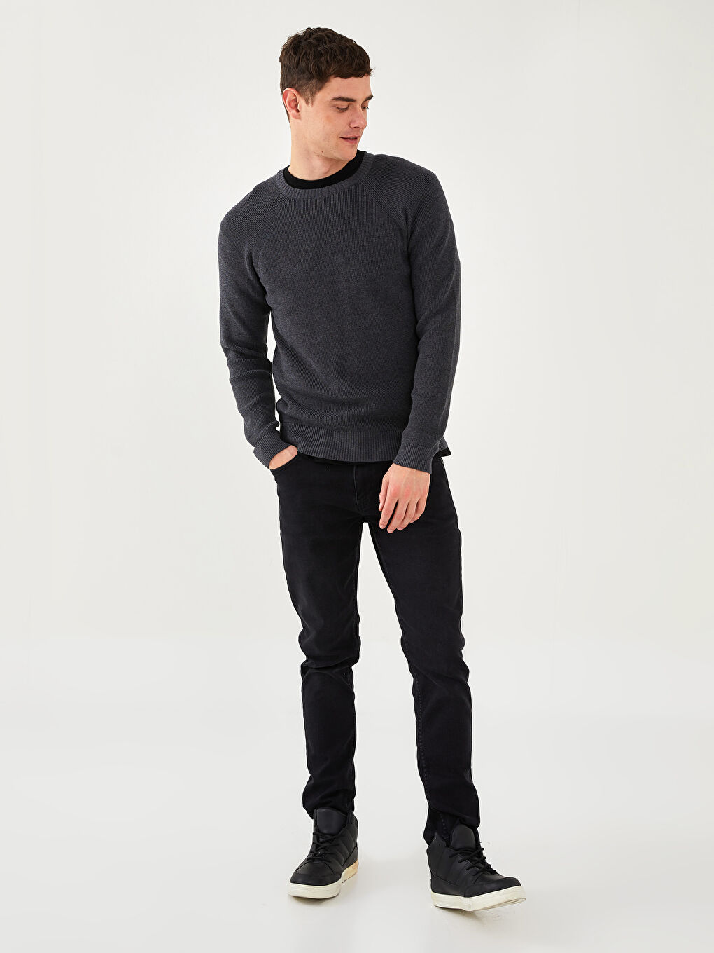 Antrasit Bisiklet Yaka Erkek Triko Kazak-3