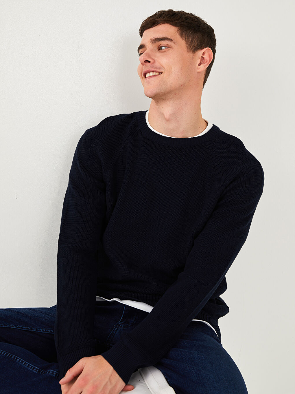 Pulover Tricot cu Mânecă Lungă și Guler Rotund pentru Bărbați