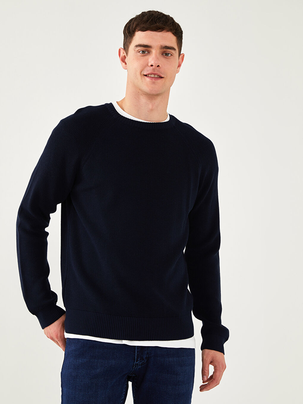 Pulover Tricot cu Mânecă Lungă și Guler Rotund pentru Bărbați-1