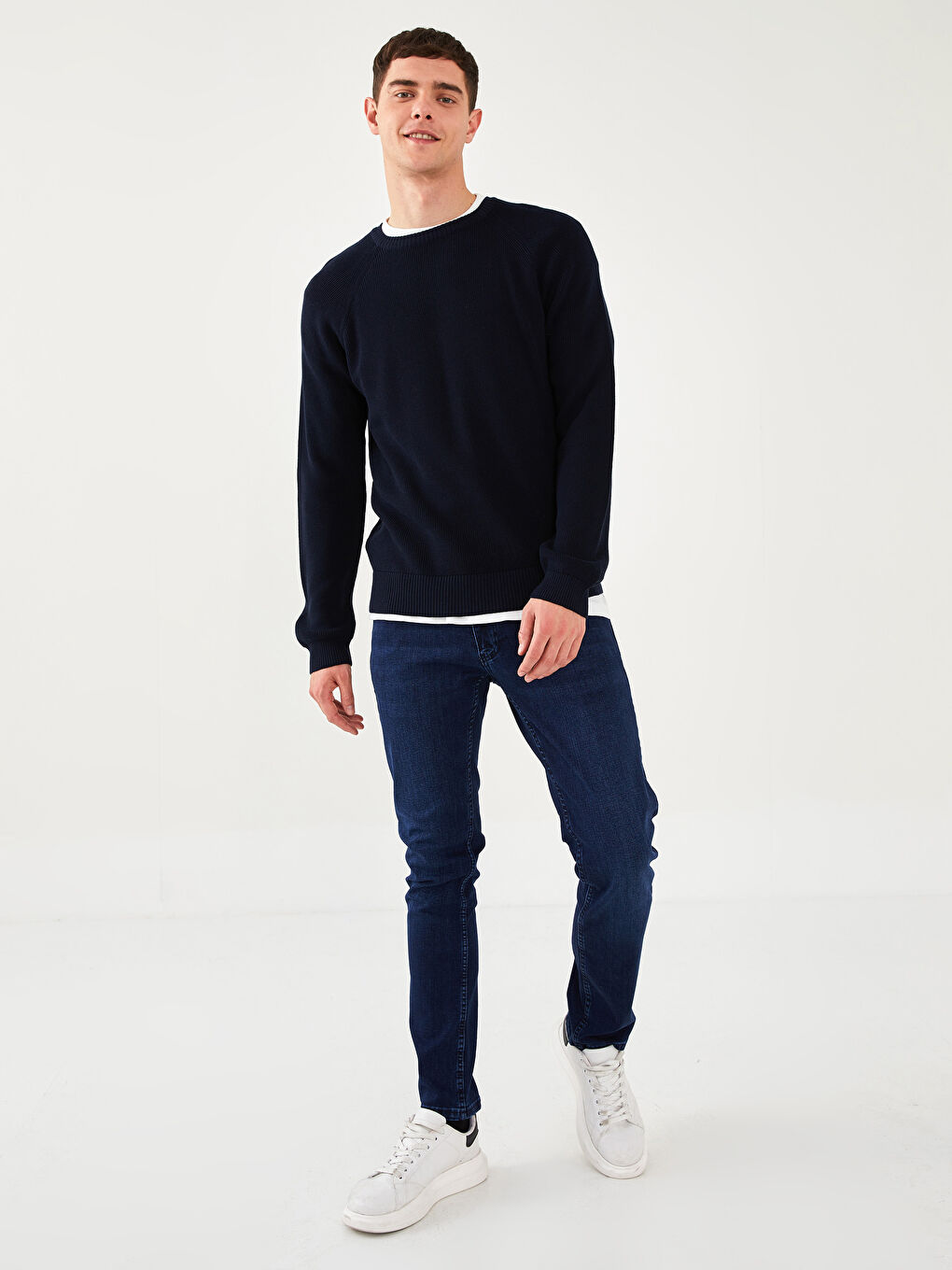 Pulover Tricot cu Mânecă Lungă și Guler Rotund pentru Bărbați-3