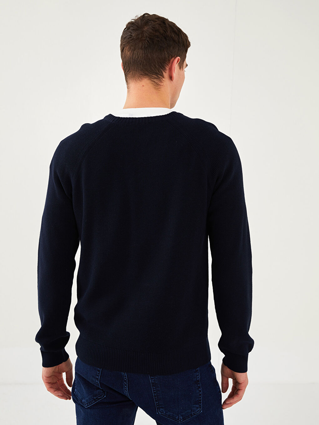 Pulover Tricot cu Mânecă Lungă și Guler Rotund pentru Bărbați-4