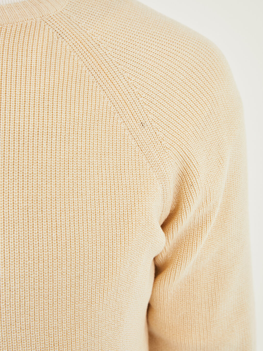 Ekru Bisiklet Yaka Erkek Triko Kazak-2