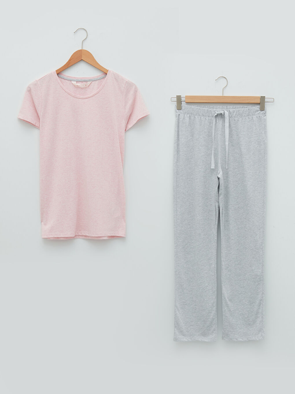 Gri Bisiklet Yaka Düz Kısa Kollu Kadın Pijama Takım-5