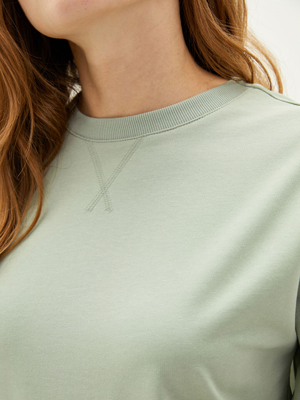 Bisiklet Yaka Düz Uzun Kollu Kadın Sweatshirt-3
