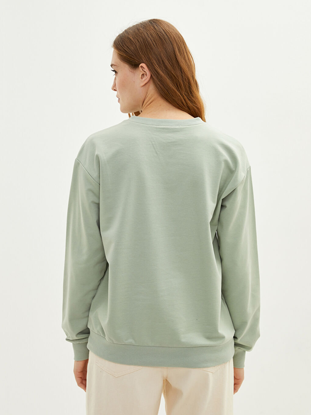 Bisiklet Yaka Düz Uzun Kollu Kadın Sweatshirt-4
