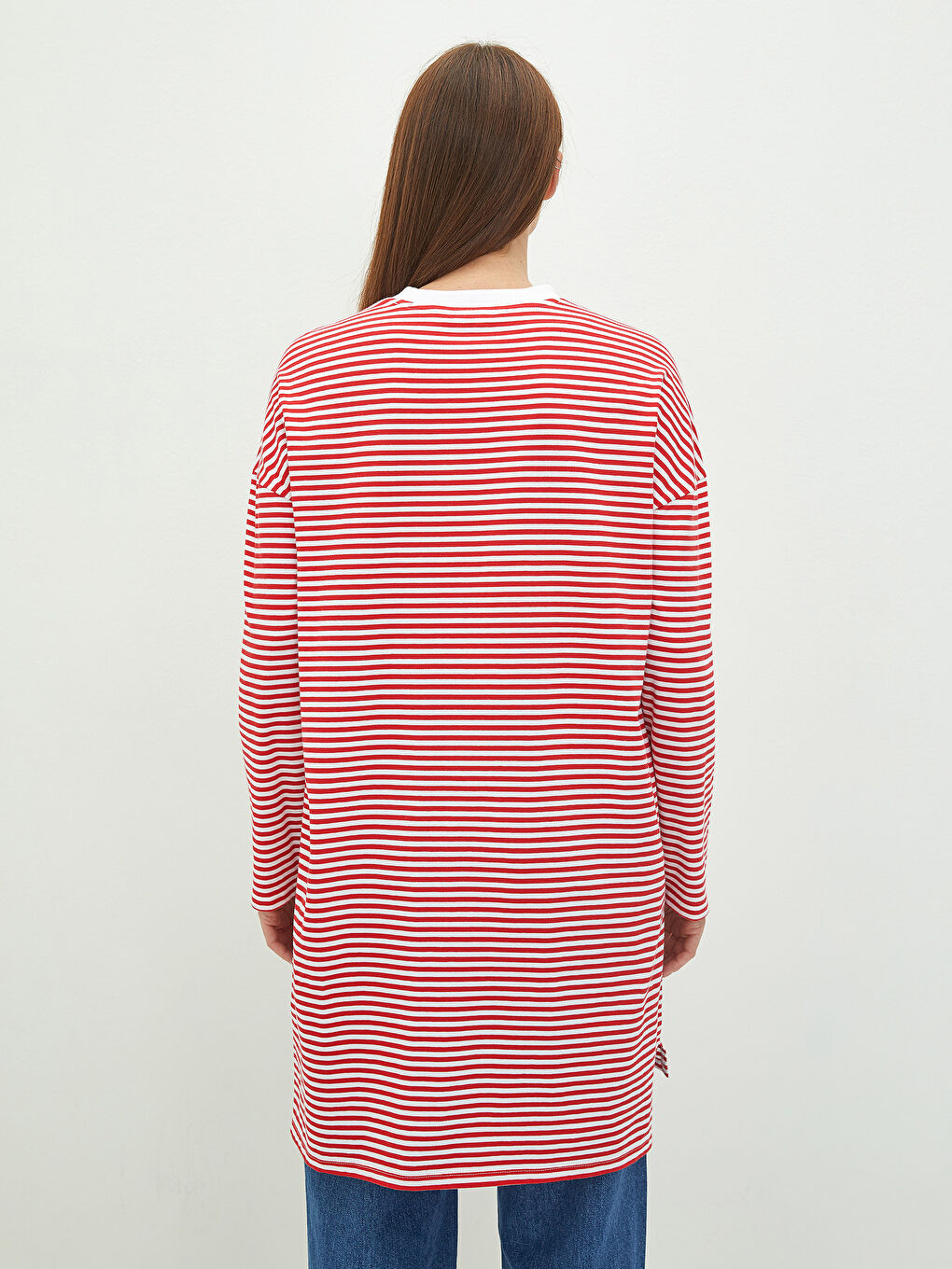 LCW Modest Crew Neck Striped Long Sleeve Cotton Women's Tunic -W1J504Z8-LJE