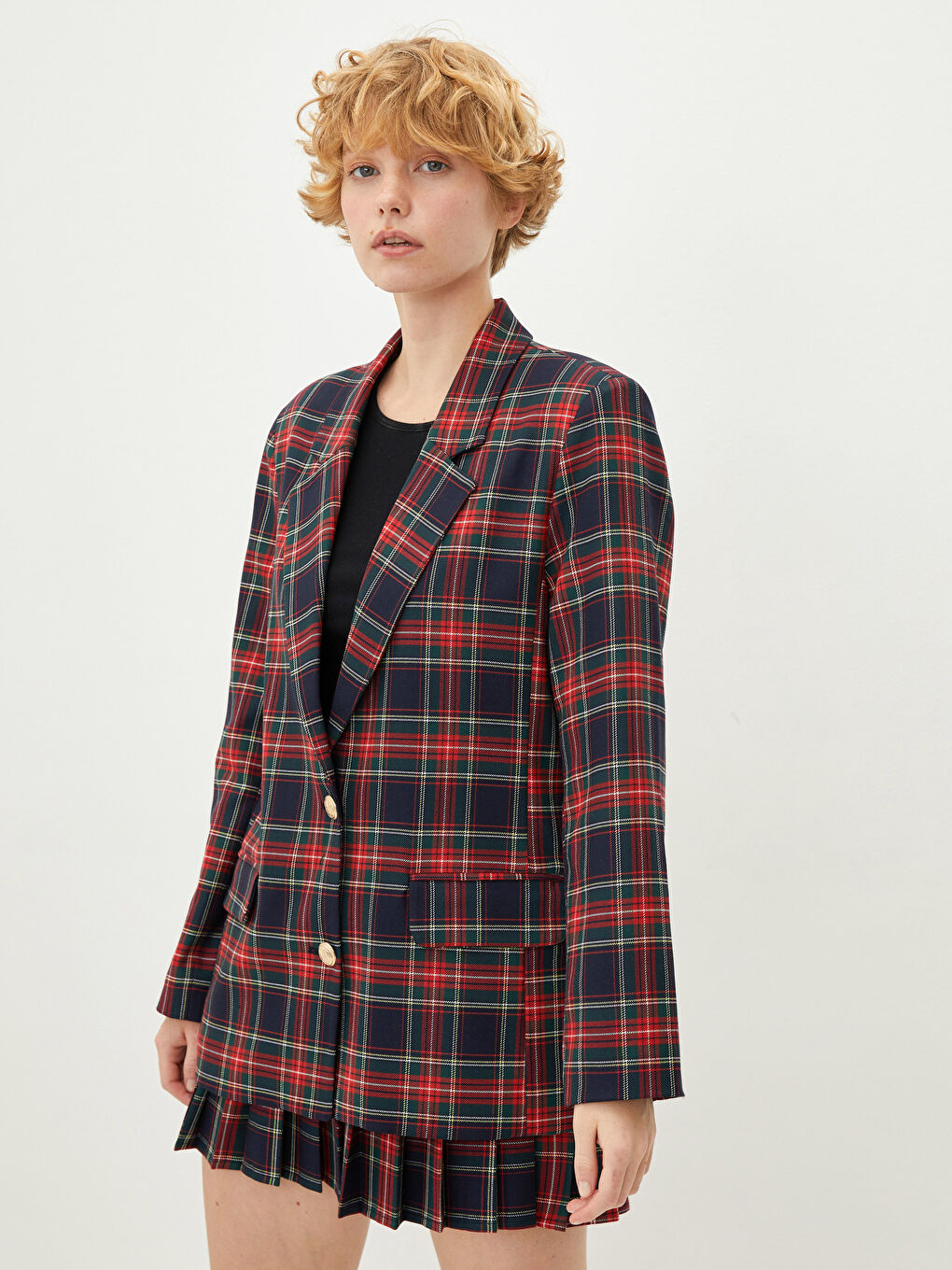 әйелдерге арналған ұзын жеңді түймелі торлы пиджак